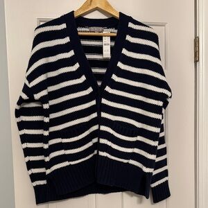 J. Crew Heritage Cotton Navy and White Striped Cardigan, M